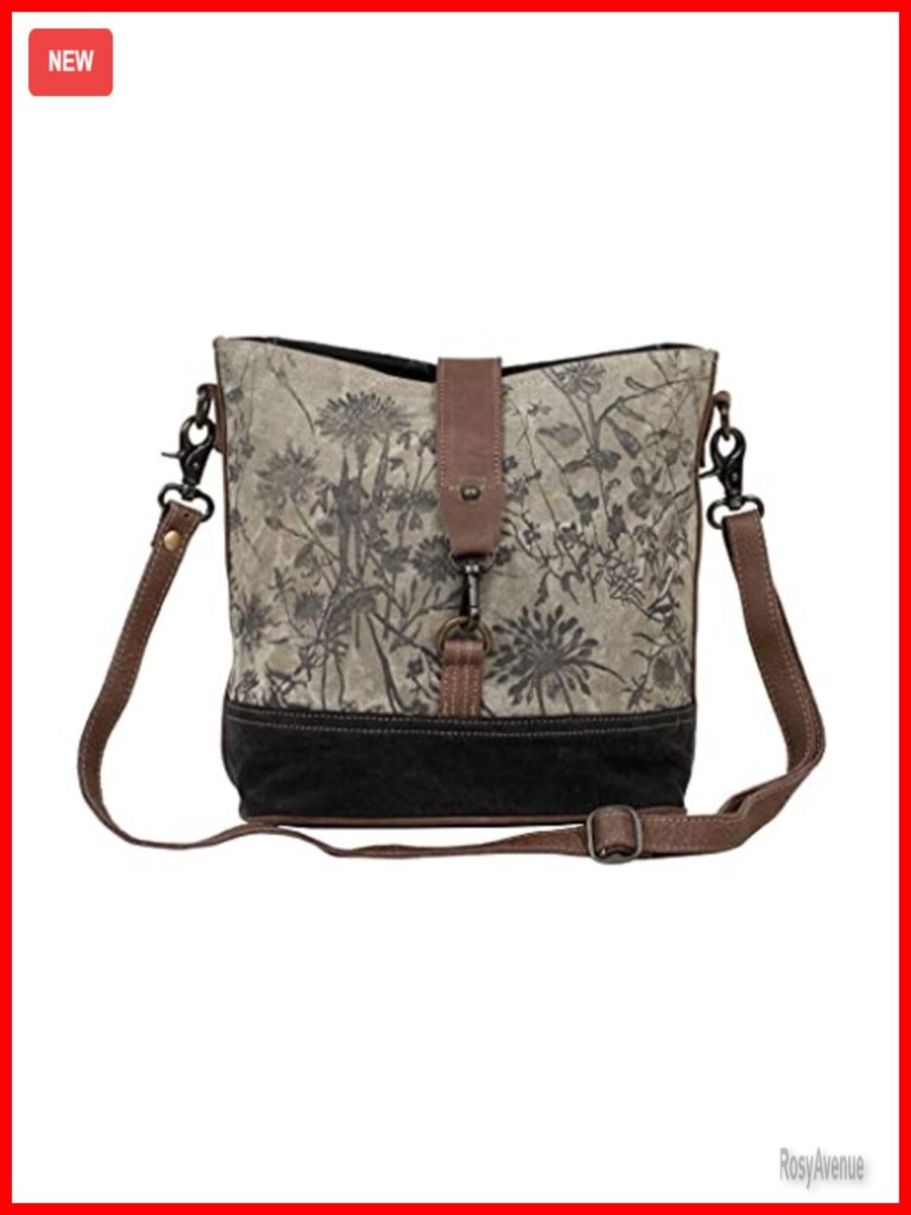 Myra Bag Floral Canvas Shoulder Bag with Genuine Leather Strap Casual Everyday